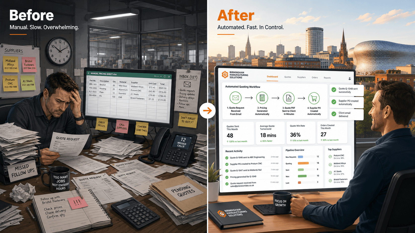 Before and after AI automation for Birmingham businesses