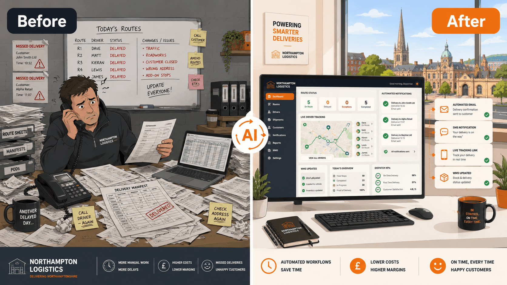 Before and after AI automation for Northampton businesses