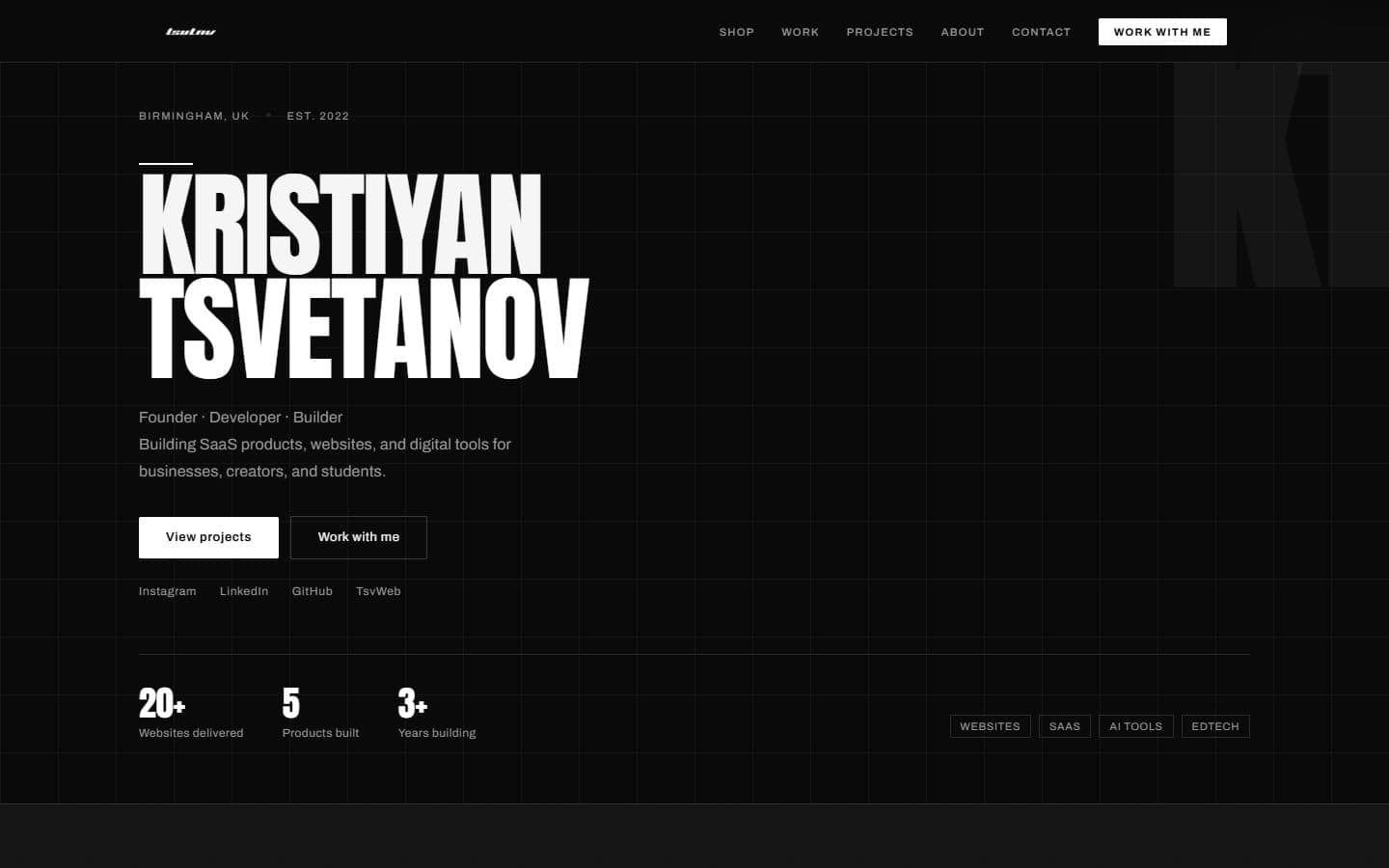 Tsvetanov: A Personal Portfolio That Positions an Agency Founder