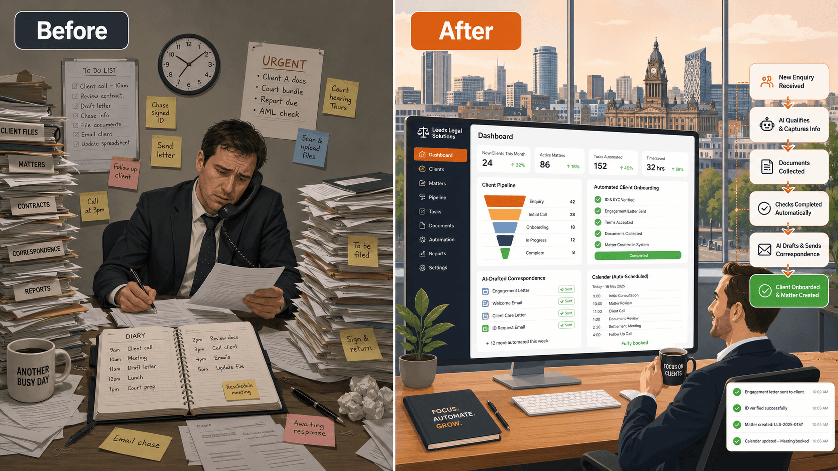 Before and after AI automation for Leeds businesses
