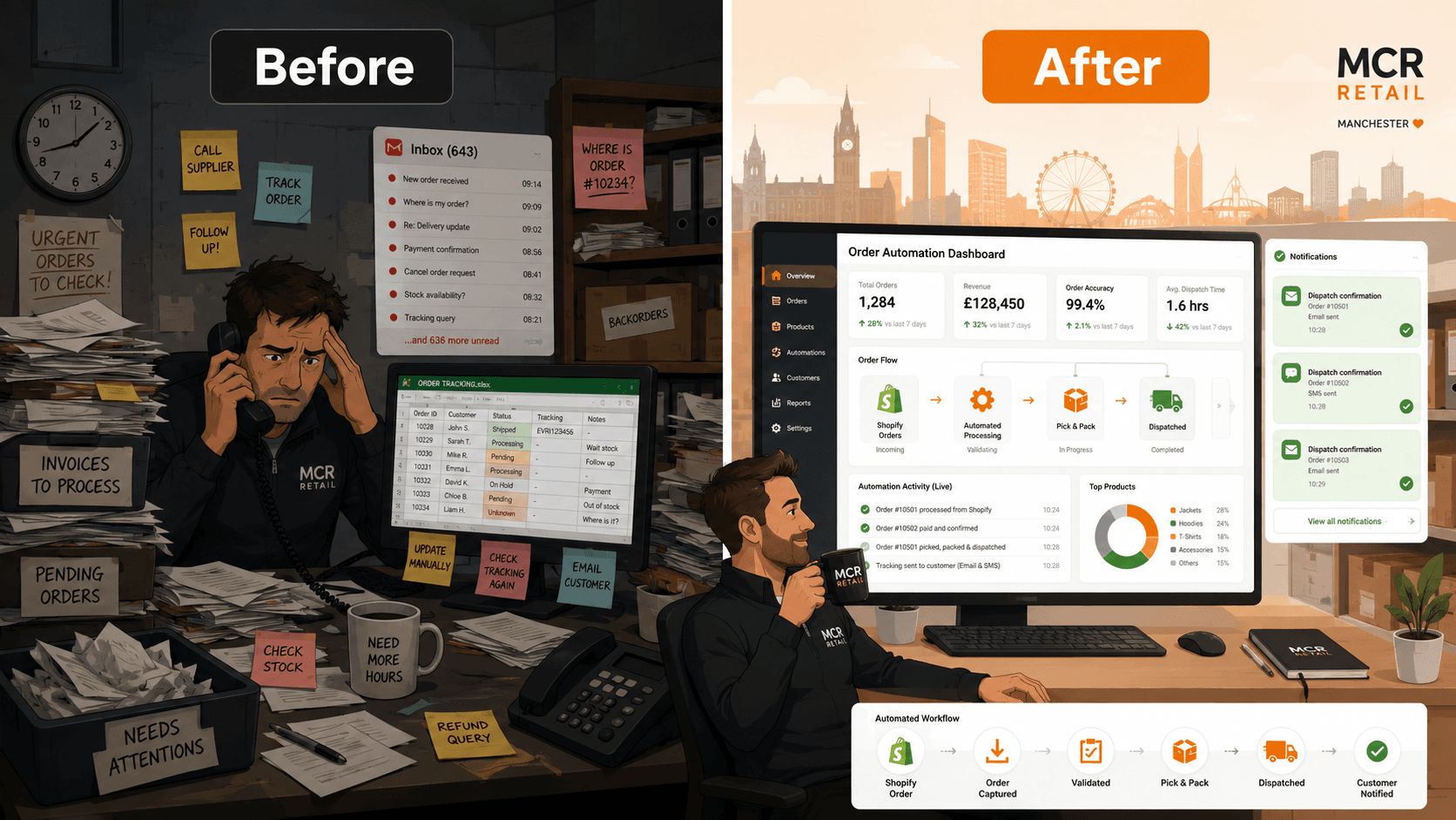 Before and after AI automation for Manchester businesses