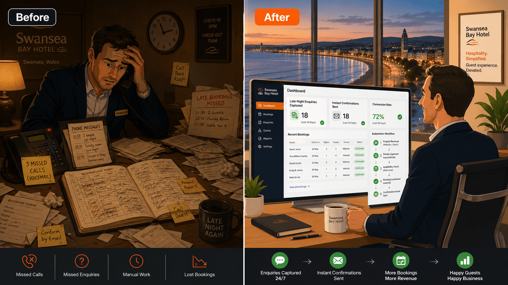Before and after AI automation for Swansea businesses
