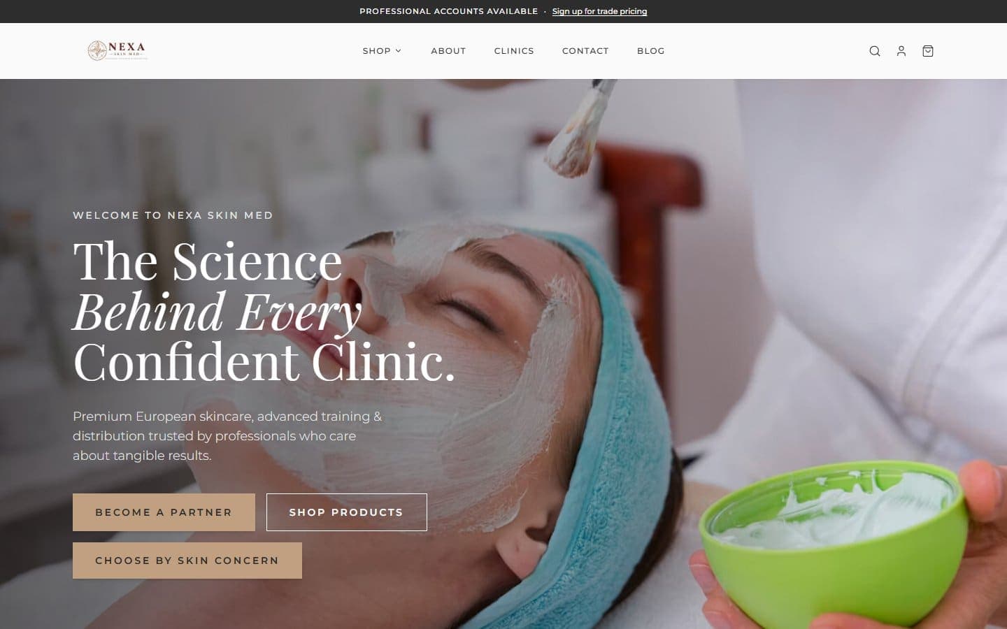 NexaSkinMed product shop - organised by skin concern and professional category